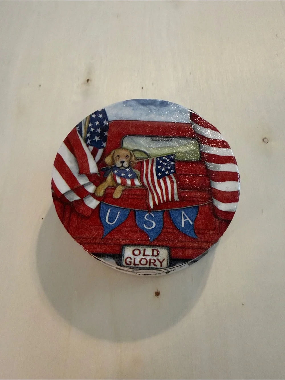 Patriotic Red USA - Round ceramic coaster